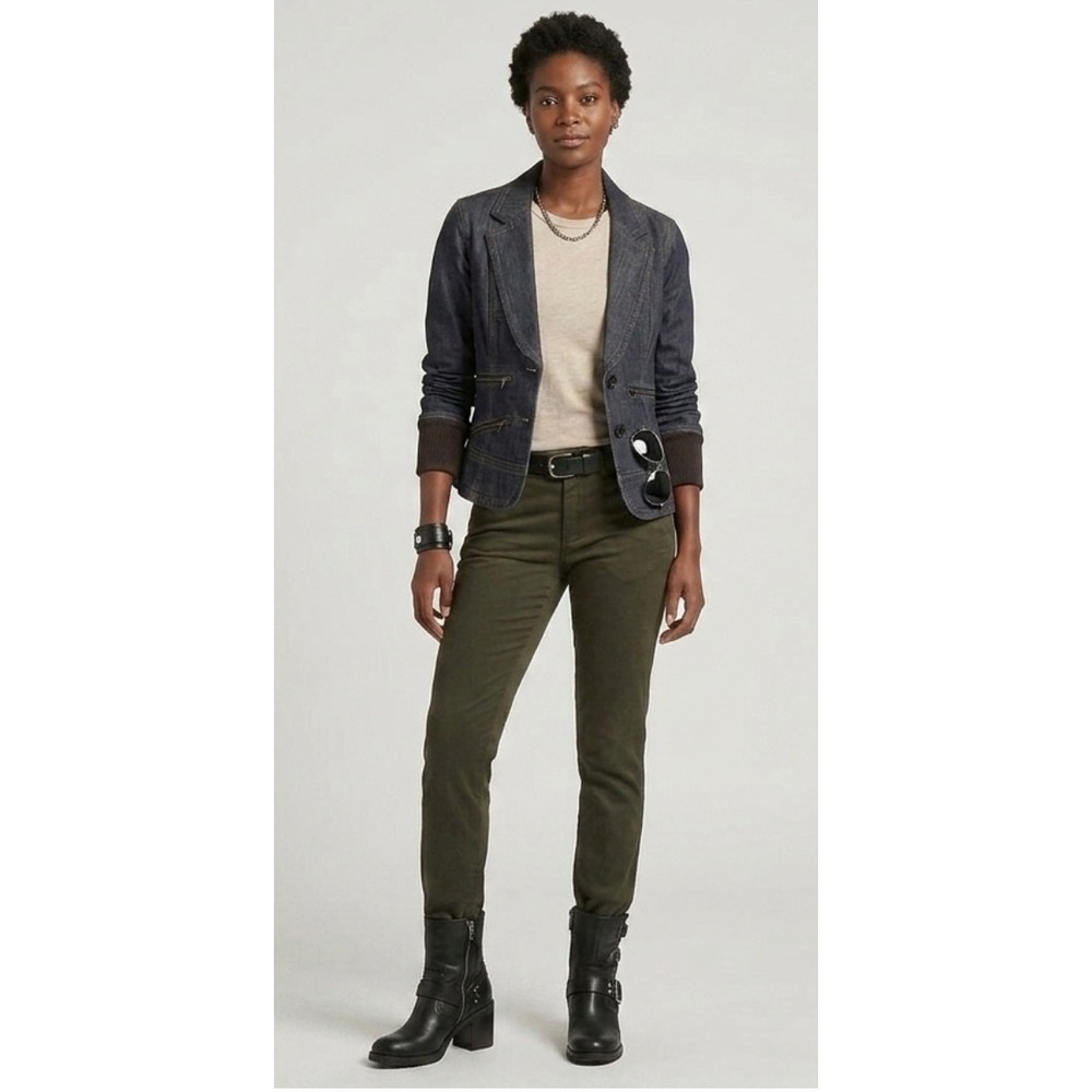 Converse One Star Womens Denim Blazer Jacket Fitted Military Knit‎ Cuffs Blue M